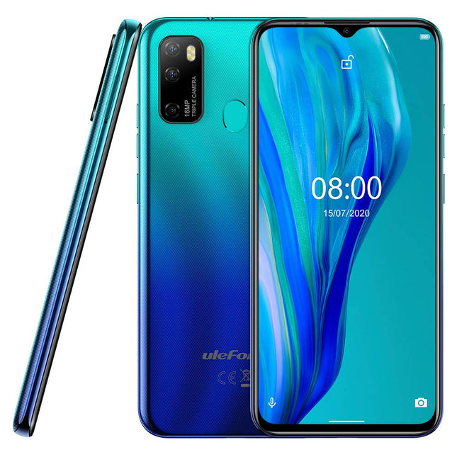 Ulefone Note 9P Smartphone Android 10, 6.52'' Mobile Phone without Contract 16MP Quad Camera, Octa-Core 4GB + 64GB, 3-Card Slot, Dual-SIM, 4500mAh Battery OTG, Face Unlock + Fingerprint Aurora
