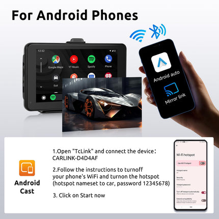 Wireless CarPlay Android Auto Mirror Link, 7 inch Touchscreen Monitor CarPlay Screen Digital Media Receiver Car Radio Receiver Wireless Car Stereo with Bluetooth Car Multimedia Player 9V-32V