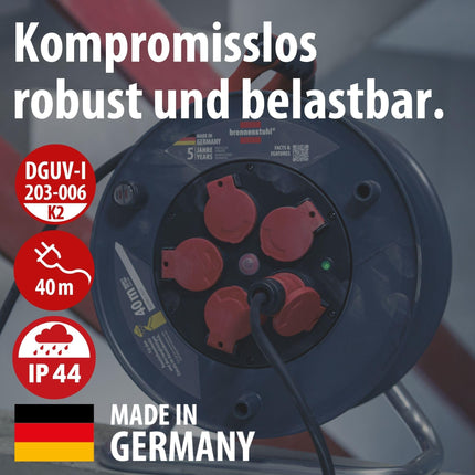 Brennenstuhl Professional Cable Reel 320 KU 4200 (40m cable in black, made of special plastic, for construction site use and continuous outdoor use, Made in Germany)