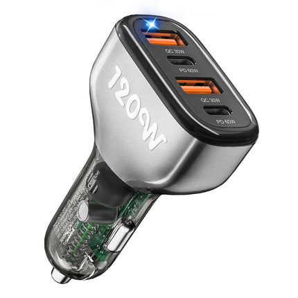 SONRU 120W autolaadija USB-C, auto sigaretisüütaja USB-C autolaadija 12V / 24V USB autolaadija 2 PD 60W max + 2 QC 30W, kiirlaadija sigaretisüütaja adapter