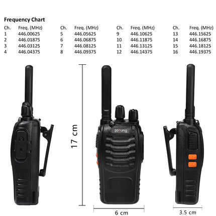 Walkie Talkie PMR446 License-Free Two-Way Radio, Pofung PT88E 16 Channels Professional Rechargeable Long Range Walkie Talkies with EU Charger and Earpieces Black 6 Pack
