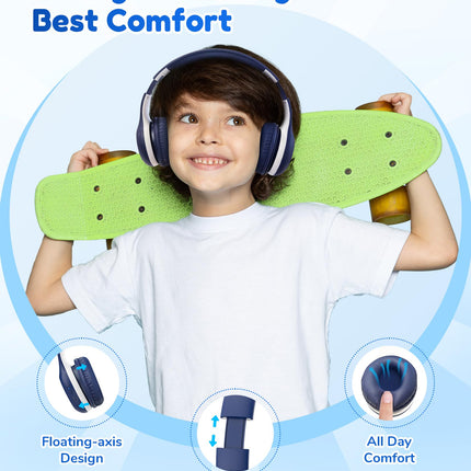 EarFun Bluetooth kõrvaklapid lastele, 85/94dB helitugevuse reguleerimine, HiFi heli, HD mikrofon, 40 tundi aku kestvust, kokkupandavad, reguleeritavad, juhtmevabad Bluetooth kõrvaklapid lastele kooli/reisimiseks, sinised