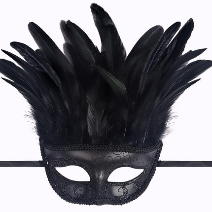 Kelandi sulgedest Veneetsia maskiballi mask naistele ja meestele Halloweeni karnevali Mardi Gras maskide kostüüm (must)