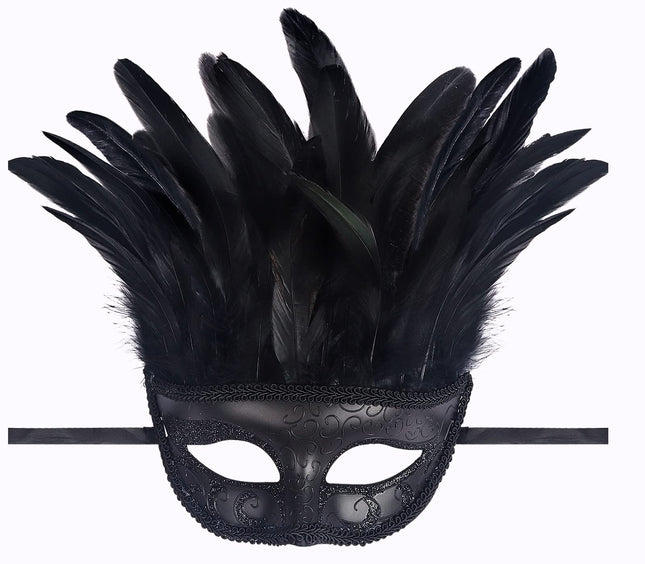 Kelandi sulgedest Veneetsia maskiballi mask naistele ja meestele Halloweeni karnevali Mardi Gras maskide kostüüm (must)
