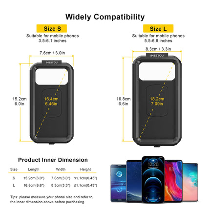 iMESTOU veekindel IP67 mootorratta telefonihoidik, jalgrattahoidik 2,5 cm (1-tollise) kahekordse kuulkinnitusega (S– 3,5–6,1-tollistele telefonidele)