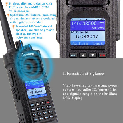 Retevis Ailunce HD1 10W DMR amatöörraadio, GPS, kahe sagedusala, digitaalne kahesuunaline raadio, C-tüüpi 3200mAh aku, IP67 veekindel, 16 klahvi DTMF, ühildub amatöörraadioga (1 pakk, must)