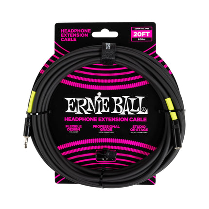 Ernie Ball kõrvaklappide pikenduskaabel, 3,5 mm kuni 3,5 mm, 6,1 m - must