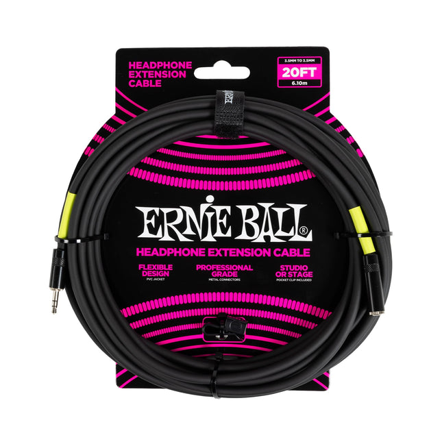 Ernie Ball kõrvaklappide pikenduskaabel, 3,5 mm kuni 3,5 mm, 6,1 m - must