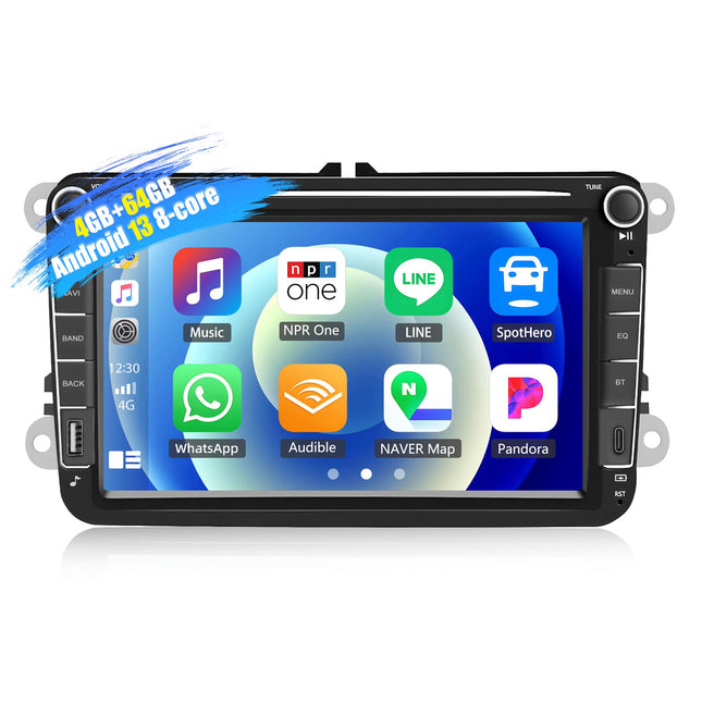 [4+64G 8-tuumaline] CAMECHO Android 13 autoraadio VW Golf 5 6 Polo Tiguan Caddy Skoda Passatile koos Carplay/Android Auto/Mirrorlinkiga, 8-tolline mahtuvuslik puuteekraan WiFi, GPS, FM, Bluetooth