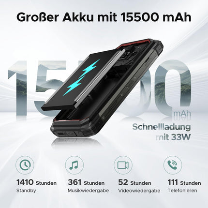 DOOGEE Fire 6 Power Outdoor Handy Ohne Vertrag 20GB + 256GB/2TB Outdoor Smartphone, 15500mAh, 6,56 Zoll HD+ Outdoor Handy Android 14, 50MP Kameran, Taschenlampe, Dual 4G SIM/NFC/Face ID/Fingerabdruck
