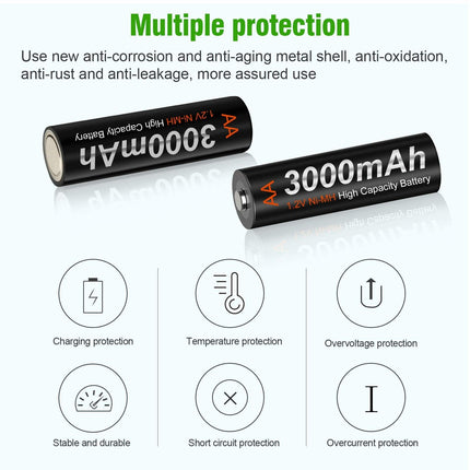 CITYORK AA laetavad patareid 16 tk, 3000mAh Mignon AA patarei suure mahutavusega päikesepatareiga, NI-MH 1.2V eellaetud madala isetühjenemisega ja päikeselampide hoiustamisega
