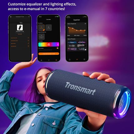 Tronsmart T7 Lite Bluetooth Speaker with Dual Drivers, Powerful Bass, 24W Wireless Portable Speaker with LED Light, IPX7 Waterproof, Stereo Sound, 24h Playtime, Music Box for Parties, Outdoors
