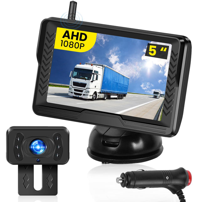 Inefala AHD juhtmevaba tahavaatekaamera, 5-tolline IPS HD monitor, IP69 veekindel, öine nägemine, 120° lainurk, tagurduskaamera väikestele autodele, DC 12V