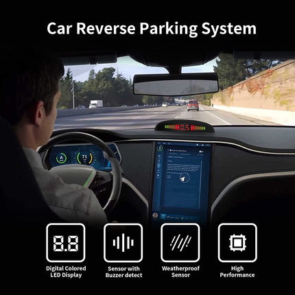 CoCar Car Reversing Alarm Parking Aid 4 Sensors Parking Assistant Parking System PDC + LED Displays + Acoustic Warning - Black