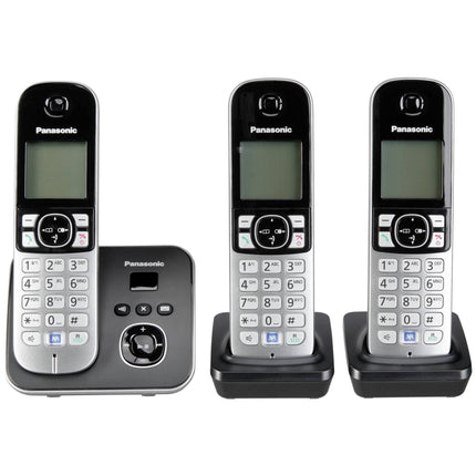 Panasonic KX-TG6823GB DECT juhtmeta telefon automaatvastajaga (3 telefonitoru, madala kiirgusega, ökorežiim, GAP-telefon, lauatelefon) must