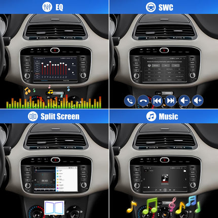 [2+64G] SIXWIN Android 13 autoraadio Punto (10-16)/Linea (12-15) mudelitele koos Carplay/Android Auto/Mirrorlinkiga, 6,2-tolline mahtuvuslik puuteekraan, toetab WiFi, GPS, FM, Bluetooth EQ