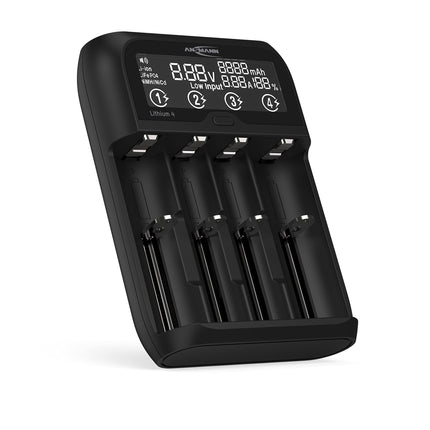ANSMANN akulaadija 1-2 NiMH akule AAA AA Baby C või 4 Li-Ion 3.6V/3.7V / LiFePO4 (3.2V) 26650, 22650, 18650, 18500, 17670, 16340, 14500