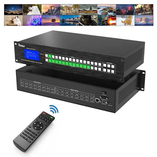 Yinker 4K HDMI maatriks 16x16, 16 sisendit ja 16 väljundit riiulile paigaldatav HDMI jaotuslüliti ja ekraanijagaja, 4K @ 30Hz EDID HDCP RS232 LAN-juhtimine