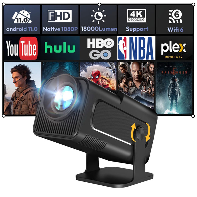 Nutikas miniprojektor XGODY Gimbal5 Android 11 Full HD projektor Native 1080P 4K tugi 5G WiFi6 Bluetooth 5.0 kodukino projektor elektriline teravustamine automaatne trapetsimoonutus 180 pöörlev matt must