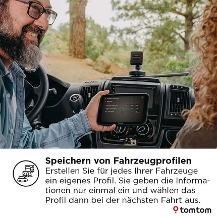 TomTom Camper Navi GO Camper Max 2. põlvkond (7-tolline ekraan, matkaautode ja haagissuvilate huvipunktid, uuendused WiFi kaudu, TomTom Traffic, sõidukiprofiilide salvestamine, maailmakaardid, keskkonnatsoonide vältimine)
