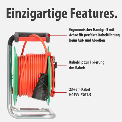 Brennenstuhl Garant G IP44 garden cable reel (cable reel for lawn mowers with 23+2m cable in red, special plastic, temporary and limited outdoor use, Made in Germany)