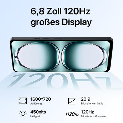UMIDIGI Note 100 mobiiltelefon, Android 14 nutitelefon ilma lepinguta, 120Hz kaheksatuumaline protsessor, 16(8+8) GB + 256GB mobiiltelefon ilma lepinguta, 6,8 tolli, 50MP, näo- ja sõrmejäljelugeja, NFC, 5000mAh, GPS, kahe SIM-kaardiga nutitelefon