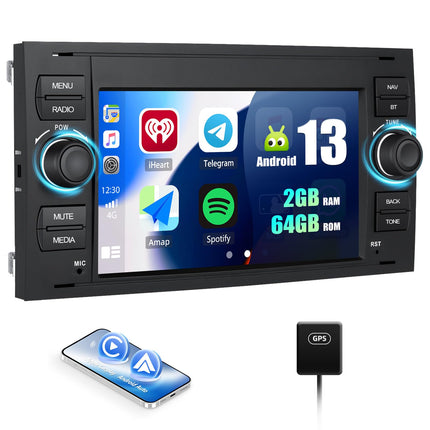 [2+64G] SIXWIN Android 13 autoraadio Ford C-Max/Galaxy/Connect/Fiesta/S-Max mudelitele koos Carplay/Android Auto/Mirrorlinkiga, 7-tolline mahtuvuslik puuteekraan WiFi, GPS, Bluetooth, FM/RDS EQ-ga