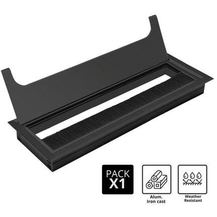 DOJA Barcelona | Kaabliläbimõõt lauale, must | Ristkülikukujuline kaablikorraldaja | 280 * 80 mm | Valmistatud alumiiniumist | Kaabliläbimõõt | Laualäbimõõt | Laua auk | Laua haldamine