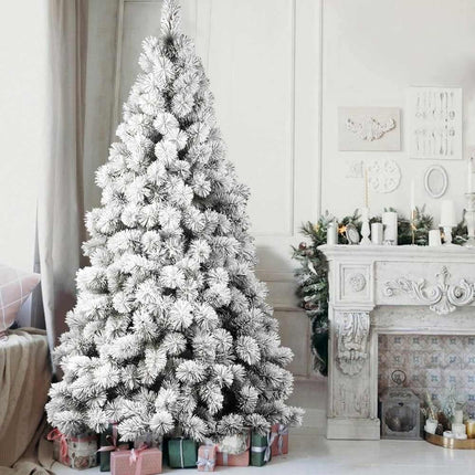 BAKAJI Alpine pine Christmas tree, green, snow-covered, super dense, full, iron base, high quality, branches with snow, easy assembly, very dense Christmas decoration (210 cm)