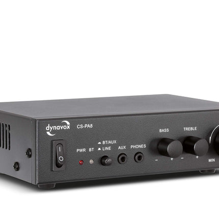Dynavox minivõimendi CS-PA8, stereo digitaalvõimendi, kruvitavad ühendusklemmid, integreeritud Bluetooth-antenn ja kõrvaklapipesa, must