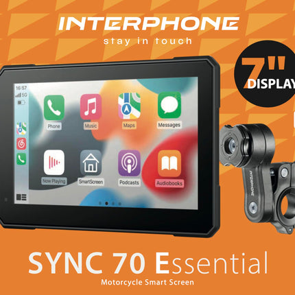 INTERPHONE – SYNC70E ekraan 7 Pollici Moto Carplay – Android – Attacco ja Manubrio Tondo Incluso, Schermo Touch – läbilaskmatu – SD-kaart, Fissaggio Quiklox – 12V DC või USBC toitmine