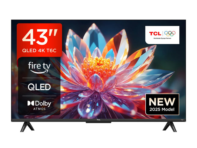TCL 43T6C 43-tolline QLED 4K HDR-teler, nutikas Fire-teler Dolby Visioni ja Atmose, HDR10+, hääljuhtimise ja funktsiooniga „Küsi Alexalt“