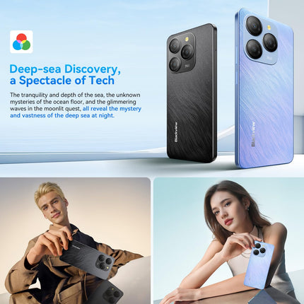 Blackview Shark 9 5G nutitelefon ilma lepinguta, 24 GB + 256 GB, 6,67-tolline HD+ 90Hz ekraan, 50MP kaamera, 5000mAh aku, kahekordne 5G kahe SIM-kaardi pesa, Android 14 telefon, Smart-K Box kõlar, GPS NFC must