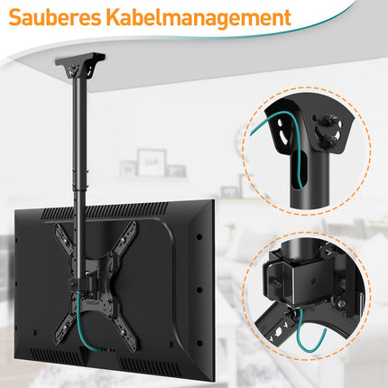 ELIVED teleri laekinnitus enamiku 24–65-tolliste lame- ja kumerate telerite jaoks kuni 45 kg, max. VESA 400x400 mm, kõrgusega reguleeritav telerikinnitus lame- või kaldkatustele, EV3015