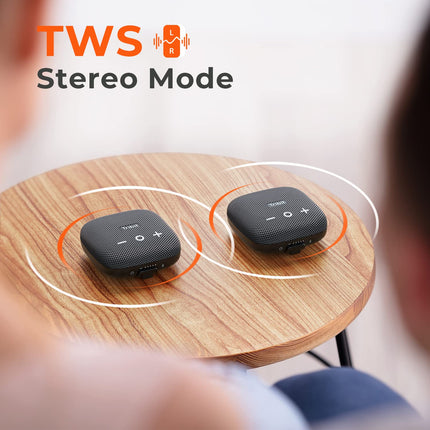 Tribit Bluetooth Portable Speaker StormBox Micro 2 IP67 waterproof with powerful wireless stereo pairing and built-in XBass for outdoor travel and cycling