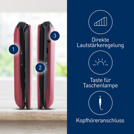 Panasonic KX-TU446EXR seenioride mobiiltelefon ilma lepinguta (SOS-hädaabikõne nupp, põrutuskindel, häälevõimendi, suured eraldi klahvid, suur fondi ja numbrite ekraan, valgus, 2,4-tolline värviline ekraan, klapitav telefon, punane)