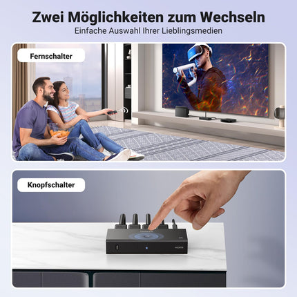 UGREEN HDMI 2.0 lüliti 4K@60Hz HDMI jaotur 3 sisse- ja väljalülituslüliti puldiga, ühildub PS5/4, Xboxi, Apple TV, Blu-Ray, teleri ja monitoriga