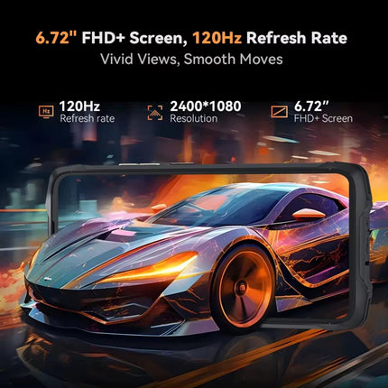 Cubot Kingkong Power 3 - nutitelefon 6,72-tollise FHD+ 120Hz ekraaniga, 24 GB (12 GB + 12 GB laiendatav) muutmälu ja 256 GB ROM-mäluga, 100 MP põhikaameraga, 10200mAh akuga, Android 14, Helio G99 kaheksatuumalise protsessoriga, musta värvi.