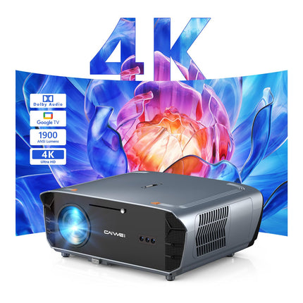 Projector 4K with Google TV, 1900 ANSI Home Theater Smart Projector Daylight Suitable with ToF CMOS Laser Autofocus, Dolby Audio, HDR, NFC, WiFi, Bluetooth, LED Video Projector for Ceiling Mounting Bright Rooms