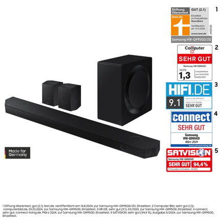 Samsung HW-Q995GD 11.1.4-kanaliga Q-heliriba teleritele, 4.0.2-kanaliga tagumised kõlarid, Bluetooth-kõlar juhtmevaba Dolby Atmose / DTS:X-iga, Q-Symphony [2024]