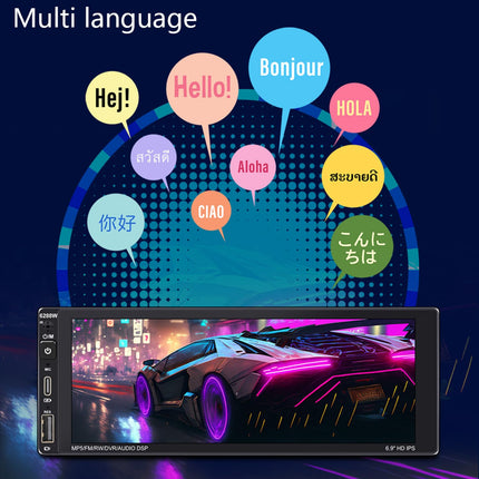 1-DIN Car Radio with Wireless CarPlay, Android Auto, 6.9-inch Touchscreen, Bluetooth Car Radio, Supports FM AM, RDS Radio, Mirror Link, USB Type-C, Voice Control, Power Failure Memory