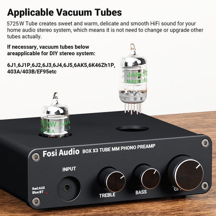 Fosi Audio Box X3 5725W lamp-fono-eelvõimendi, plaadimängija eelvõimendi MM-fonograafile, Bluetooth 5.0 mini-stereo-Hi-Fi eelvõimendi koduseks helisüsteemiks