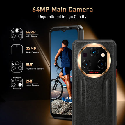 OUKITEL WP39 Pro Outdoor Smartphone 5G - 36GB+512GB/TF 2TB 11000mAh Outdoor Mobile Phone Without Contract, 6.6” FHD+ Android 14 Waterproof Construction Site Phone, 64MP+32MP+8MP Night Vision Camera, NFC/GPS/IP68/Face ID