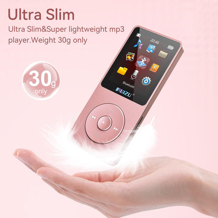 RUIZU 32GB MP3-mängija Bluetooth 5.3-ga, 1,8-tollise ekraaniga kaasaskantav muusikapleier, FM-raadio, hääle salvestamine, e-raamatute esitamine, juhuslik esitus ühe silmusega, 80H digitaalse audio-video taasesitus, kerge, toetab 128GB TF-kaarti