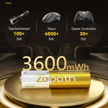 Zepath 8xAA laetavad liitiumakud laadijaga, 3600mWh suure mahutavusega 1,5V AA patareid, kauakestev laetav AA liitiumioonaku integreeritud laadimiskarbiga