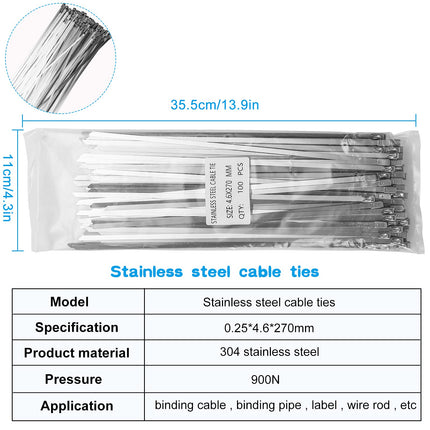 200 roostevabast terasest kaablisidemete ja metallist sidumispüstolit, kaablisidemete tööriist, kaablisidemete püstol roostevabast terasest kaablisidemetele, 4,6 x 270 mm