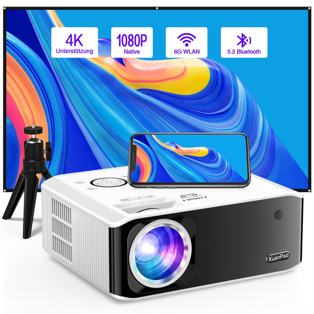 [AI-automaatfookus] 2025 XuanPad täiustatud WiFi Bluetooth miniprojektor, miniprojektor HD 1080P toetatud, kodukino videoprojektor ühildub teleripulga/HDMI/USB/AV/sülearvuti/iPhone/Androidiga