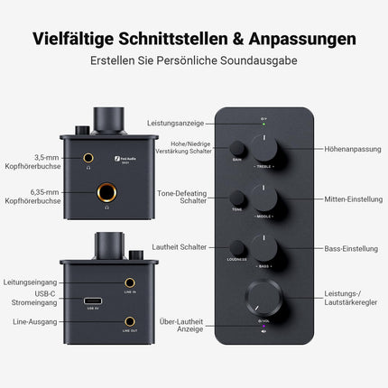 Fosi Audio SK01 Hi-Fi kõrvaklapivõimendi, ekvalaiseri eelvõimendi bassi, kesk- ja kõrgete sageduste helitugevuse reguleerimise ja valjuse kompenseerimisega, kaasaskantav A-klassi analoogvõimendi 3,5 mm ja 6,35 mm pistikutega elektrikitarrile