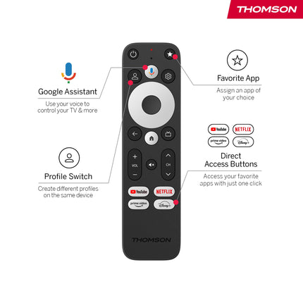 Thomson Streaming Box 270 Plus | Integrated speaker for voice control | Google TV | Netflix, Disney+ | 4K UHD | Streaming via Wi-Fi | Google Cast | 32GB storage