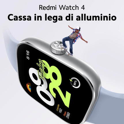 Xiaomi Redmi Watch 4 nutikell 1,97-tollise AMOLED-ekraaniga, 390 x 450 pikslit ja 60 Hz, kuni 20-päevane aku tööiga, HyperOS, pulsisageduse ja vere hapnikusisalduse mõõtmine - hõbehall